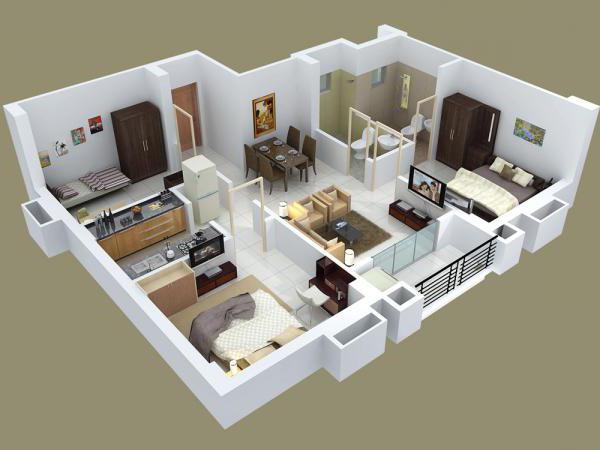 Serie di piani di appartamenti da 3 camere da letto