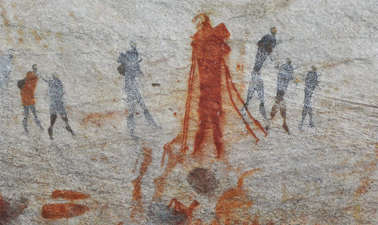 Rock slika, ki prikazuje maskiranega šamana