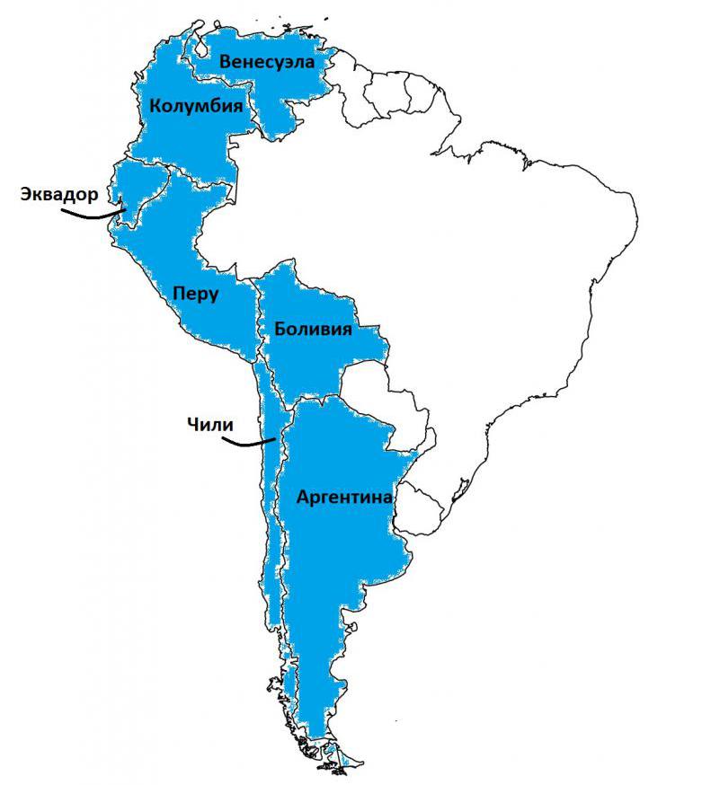 Andske države na zemljevidu