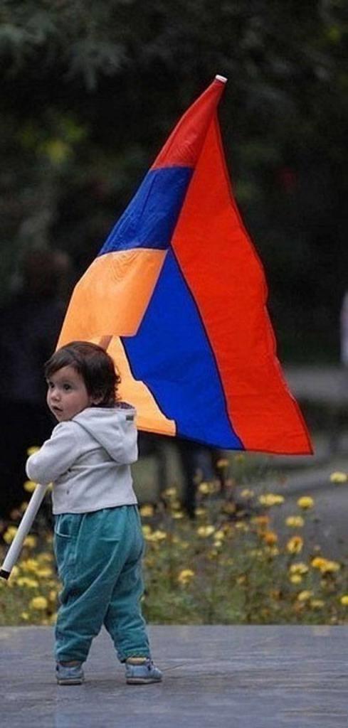 Ragazzino con la bandiera dell'Armenia
