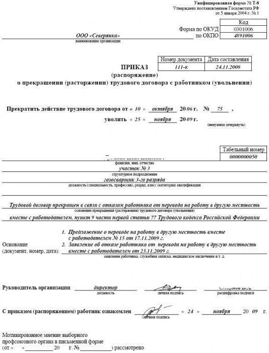 Článek 77 bod 7 zákoníku práce Ruské federace