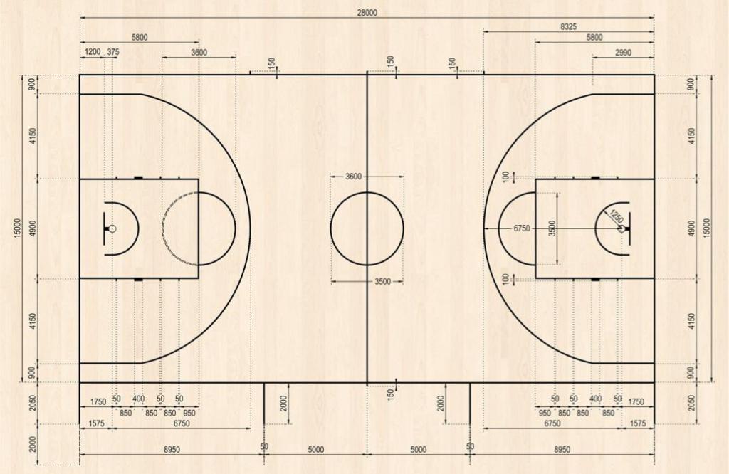 Размери на баскетболното игрище