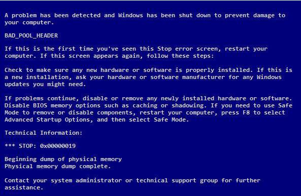 0x00000019 Windows 7 kako popraviti
