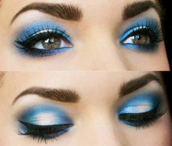 oční make-up pod modrými šaty