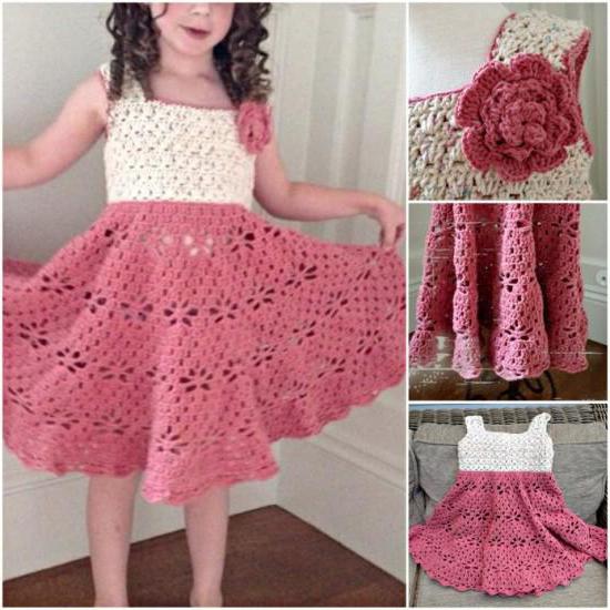 háčkované dětské šaty s vzory