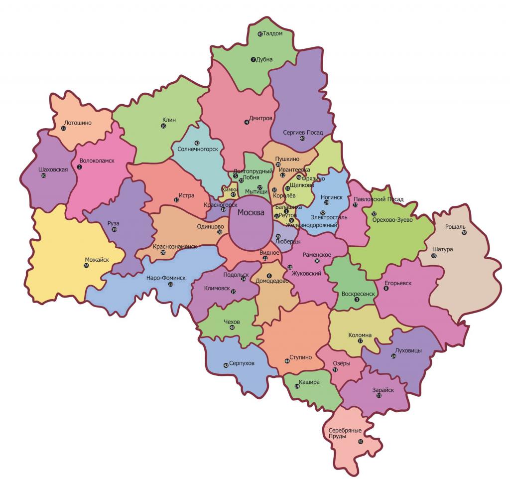 měst a okresů regionu Moskvy
