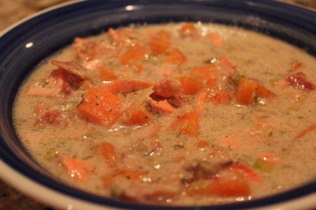 рибена супа от рецепта от розова сьомга