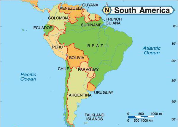 Јужноамеричке земље по подручјима