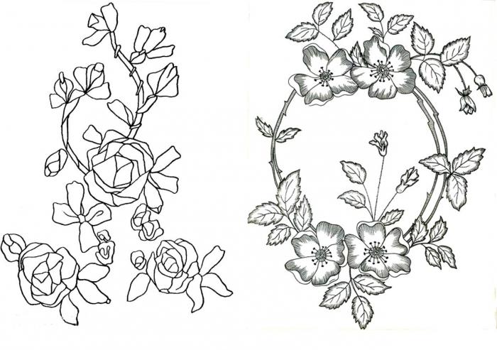 schemat wstążek z haftem kwiatów
