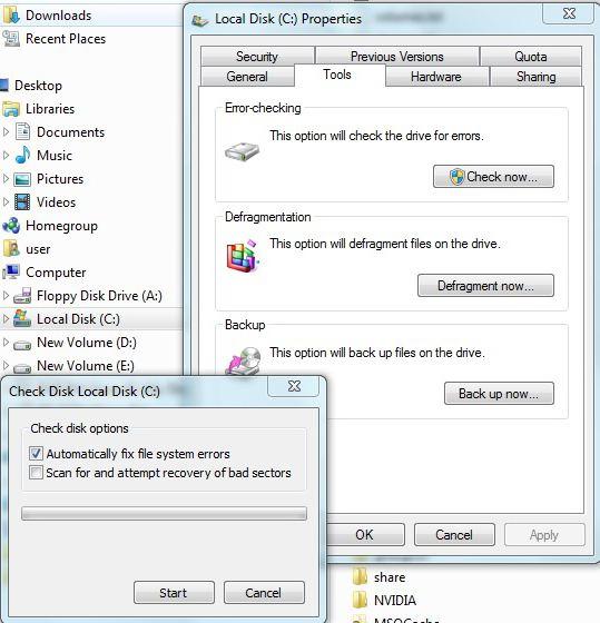 коригира системните грешки на Windows 7