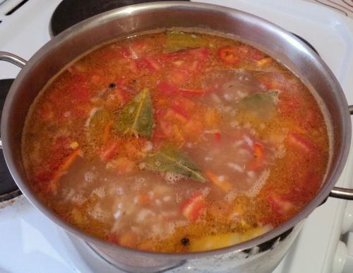 Zuppa di zucchini in salsa di pomodoro con pasta