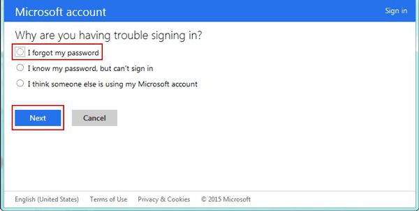 забравена парола от акаунт на Microsoft