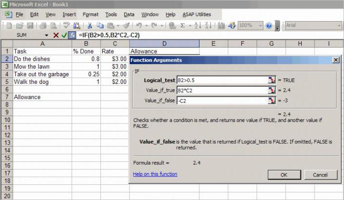 valore delle funzioni in Excel