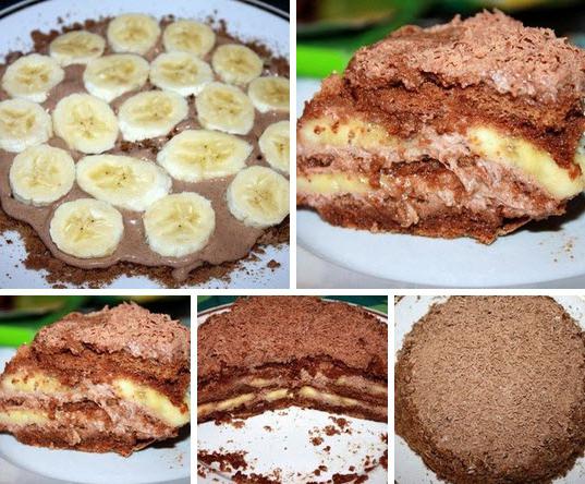 торта от пищен и банан