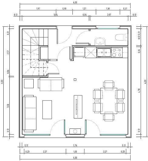 Casa 6 su 6 layout di telaio a due piani