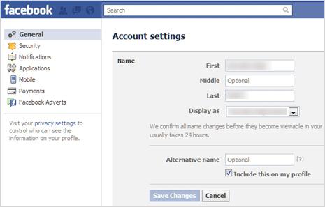 kako spremeniti facebook ime
