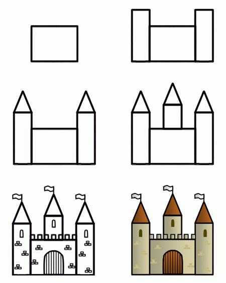 как да нарисувате замък на етапи с молив