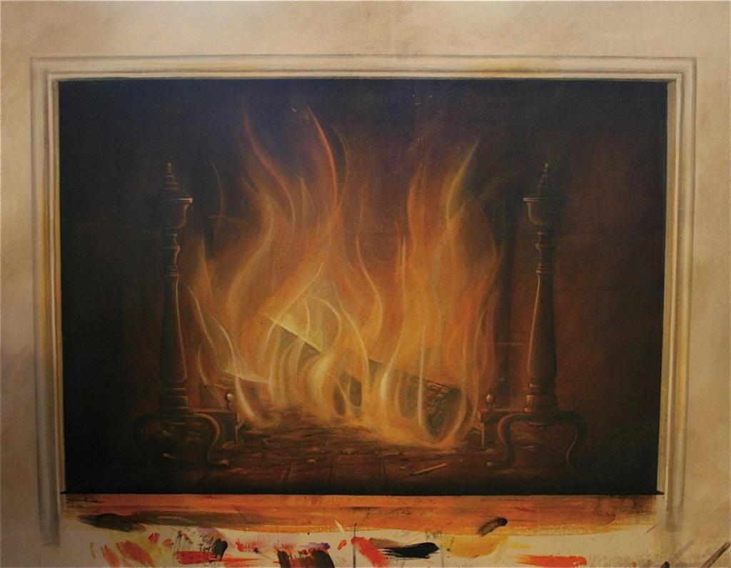 malował ogień w kominku