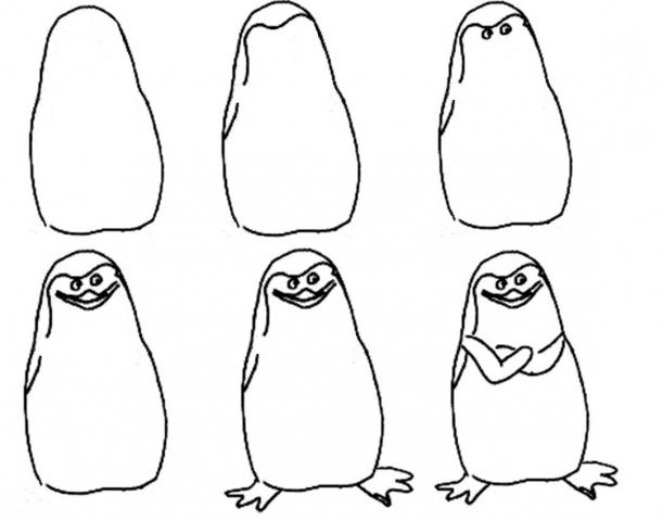 jak kreslit tučňáka z Madagaskaru