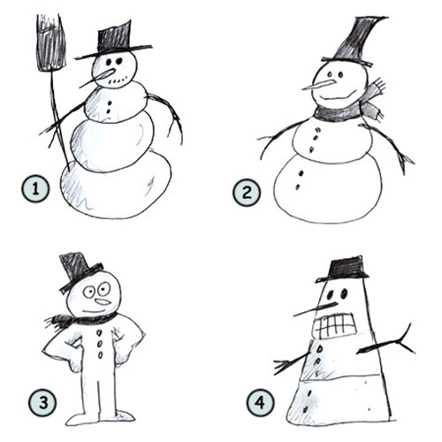 Как да нарисувате снежен човек стъпка по стъпка с молив