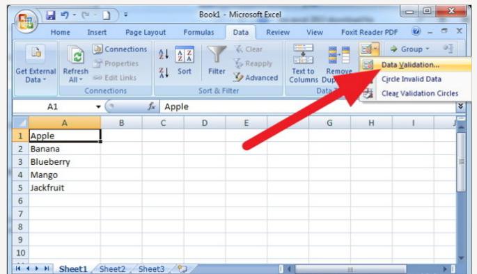 vytvoření rozevíracího seznamu v aplikaci Excel