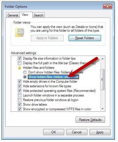 Как да отворите скритите папки Windows 7