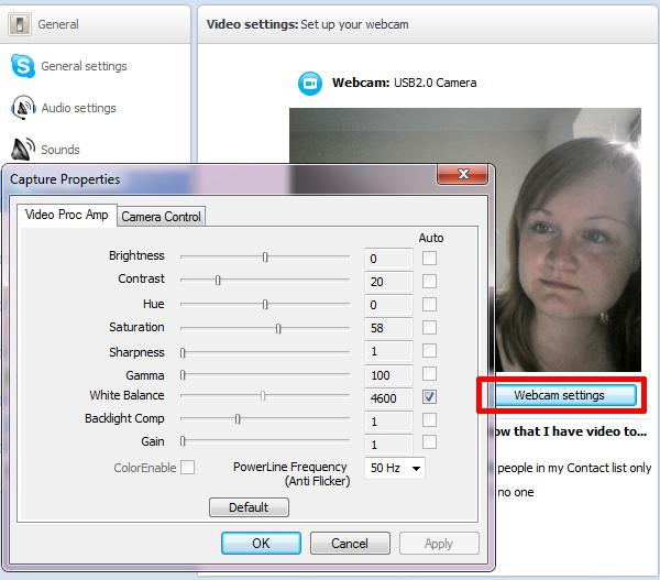 Nastavení videa ve službě Skype