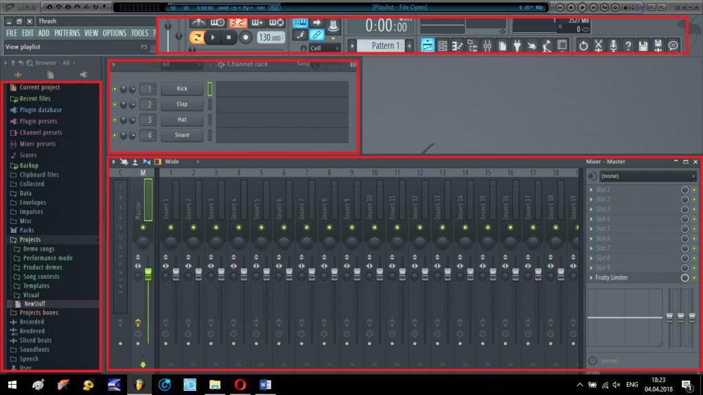 Hlavní prvky rozhraní FL Studio