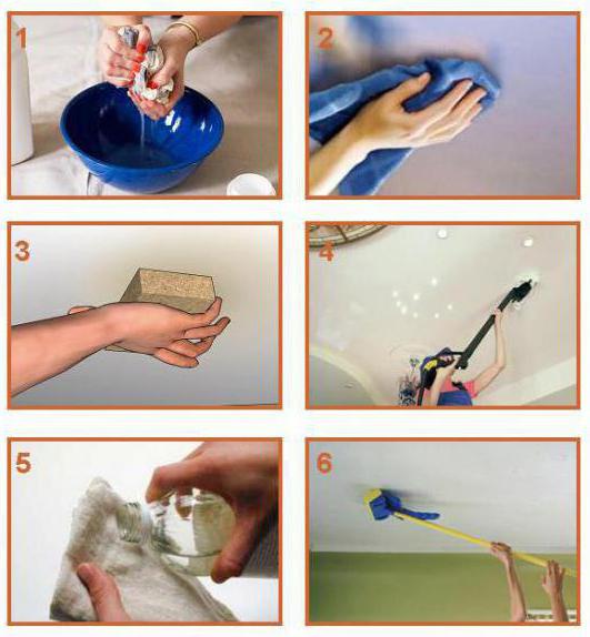 как да се измие опънат таван