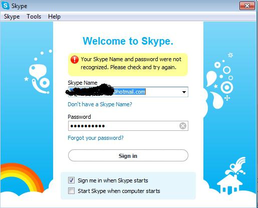 Ne morem se prijaviti v Skype