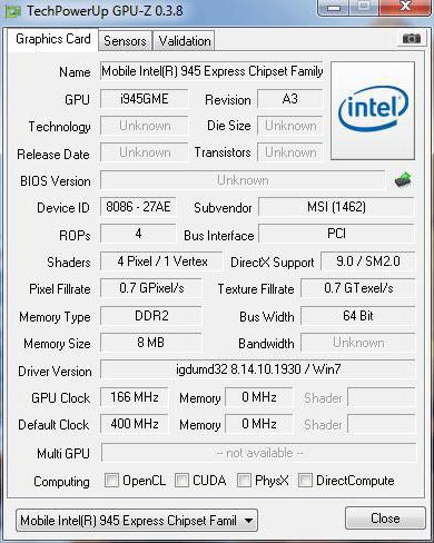 Intel gma 950 specifikacije