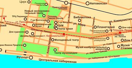 Mapa Wołgograd z zabytków