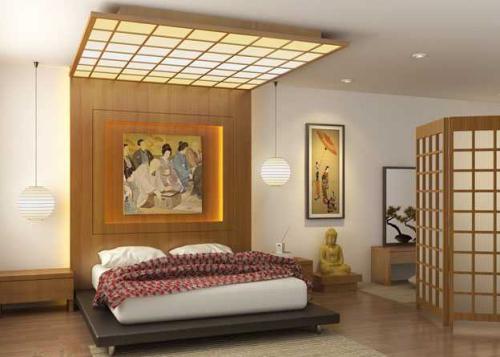 Interiér japonského stylu ložnice