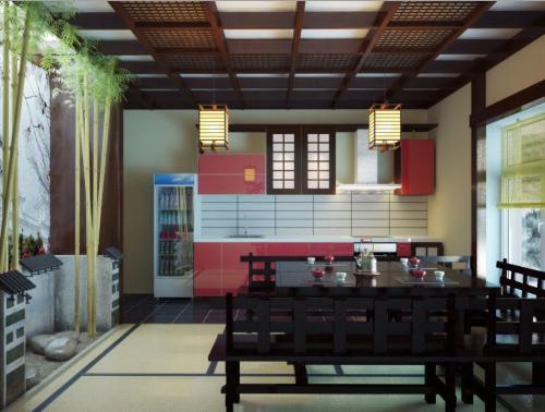 Kuhinjska notranjost v japonskem slogu