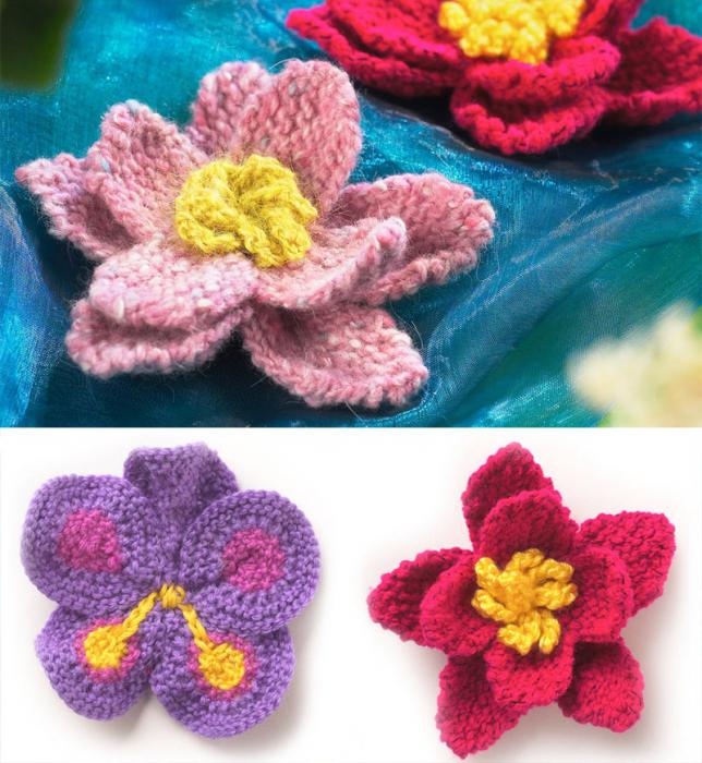 плетене на цвете с игли за плетене