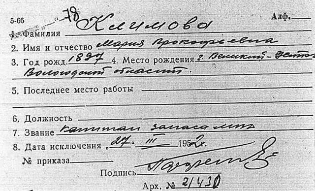 Karta rejestracyjna Marusji Klimova