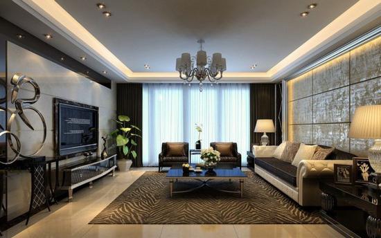 moderní designový obývací pokoj s krbem