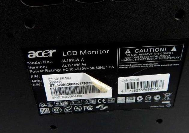 спецификации на монитора acer al1916w