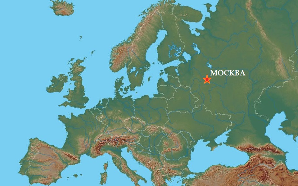 Mosca su una mappa dell'Europa