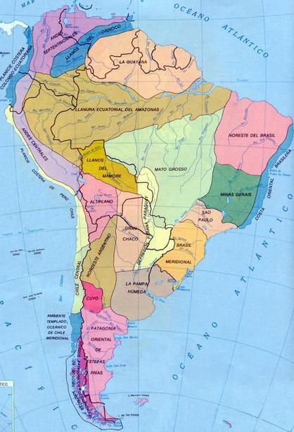 естествени райони на Южна Америка таблица