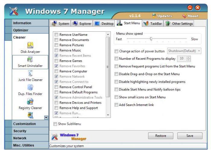 nastavení systému Windows 7