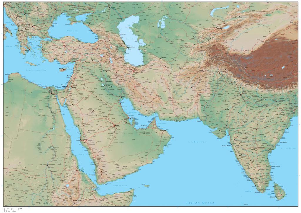 mappa fisica del Medio Oriente