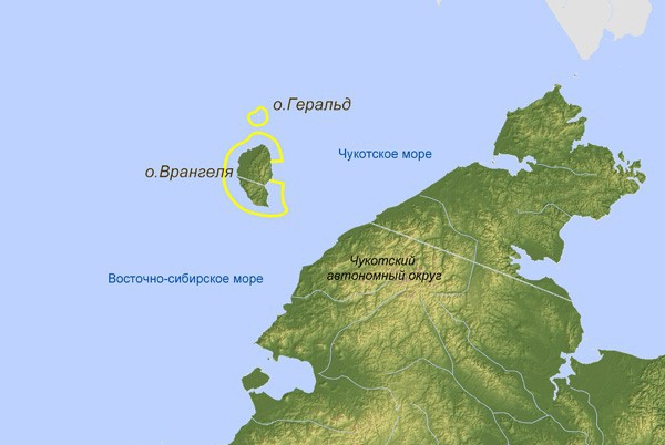 Otok Wrangel na zemljevidu
