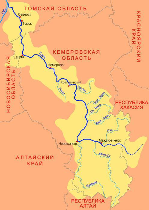 река Том на картата на Русия