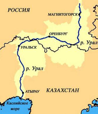Zemljevid reke Ural