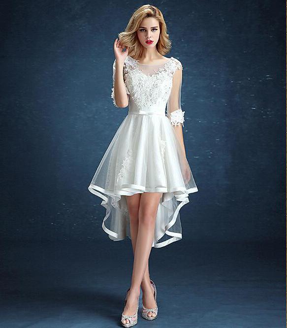 bela čipka poročna obleka kratka