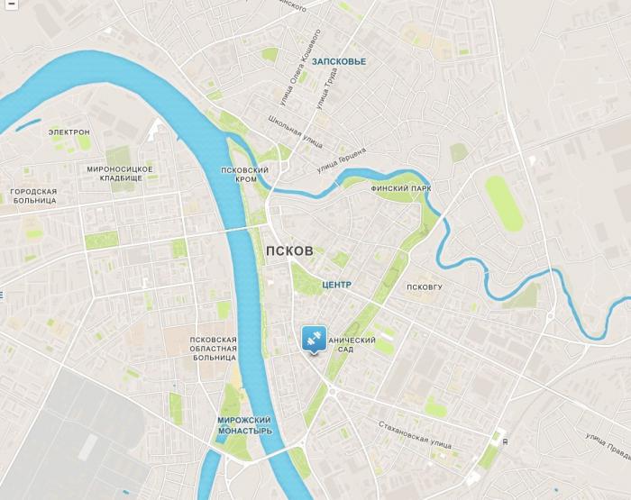 Карта на град Псков с забележителности