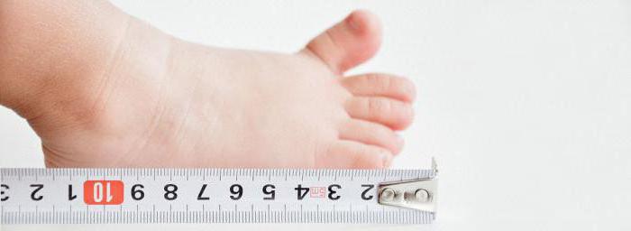 Velikost dětských nohou v centimetrech.  Tabulka