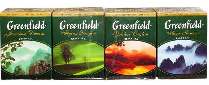 Greenfield čajový sortiment v taškách, fotografie každého jednotlivce