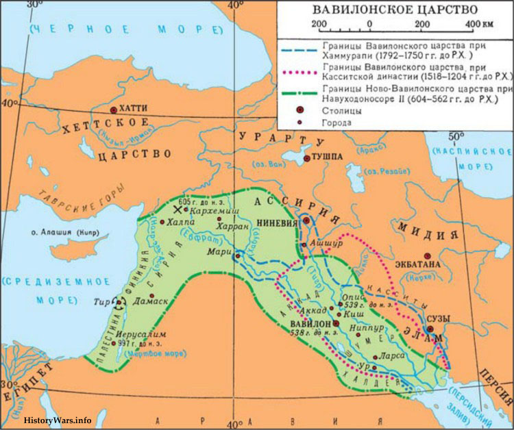 Hranice babylonského království v různých obdobích